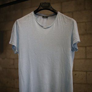 Vince baby blue linen V neck T shirt